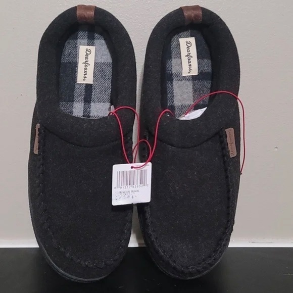 New Mens Dearfoams Slippers Black SLIP ON MEMORY FOAM EASY ON indoor outdoor - Picture 5 of 8